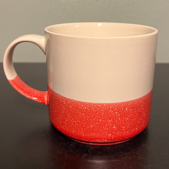 OVER AND BACK Ivory and Red Paint Splatter Design Stackable Stoneware Mug - Picture 1 of 7